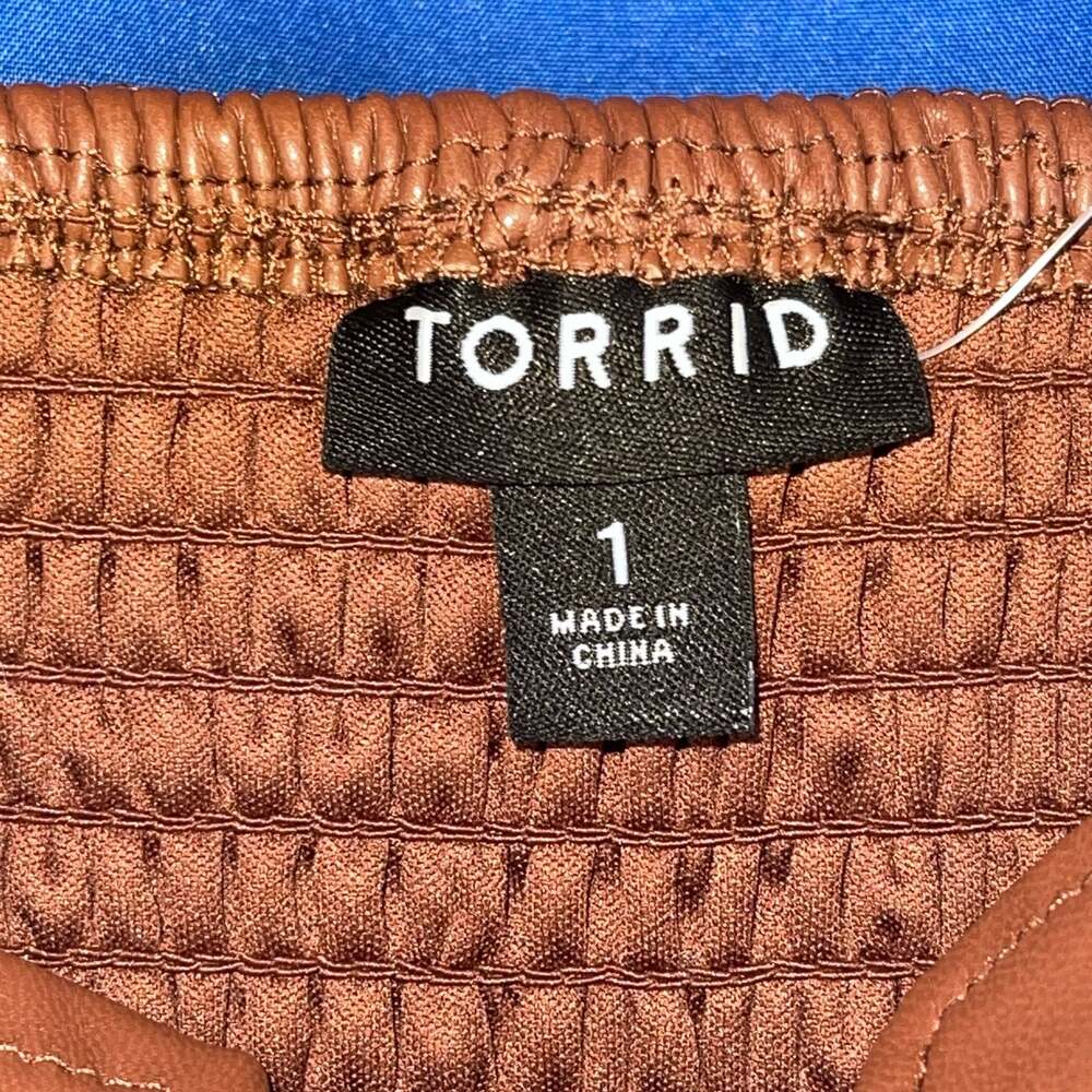 1X - Torrid Brown Faux Leather Cropped Tank Corset Style Top - Picture 3 of 8
